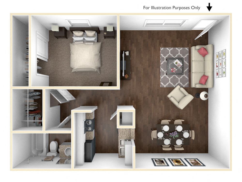 Floor plan layout diagram for 1 Bedroom | 1 Bathroom